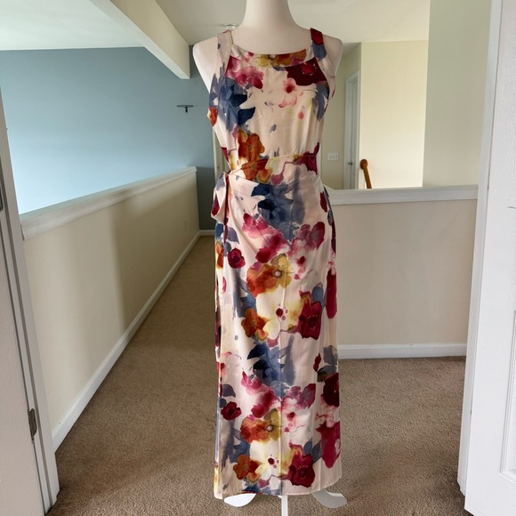 Watercolor Floral Faux Wrap Maxi Dress - Picture 2 of 8